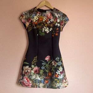 Black floral mini dress fit and flare ASOS 2
